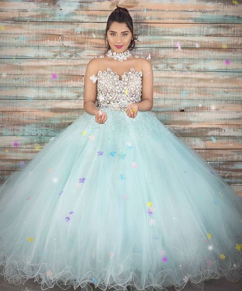 luxurious beaded crystals quinceanera prom dresses hand made flowers sheer neck tulle evening party sweet 16 dress zj154, Blue;red
luxurious beaded crystals quinceanera prom dresses hand made flowers sheer neck tulle evening party sweet 16 dress zj154, Blue;red