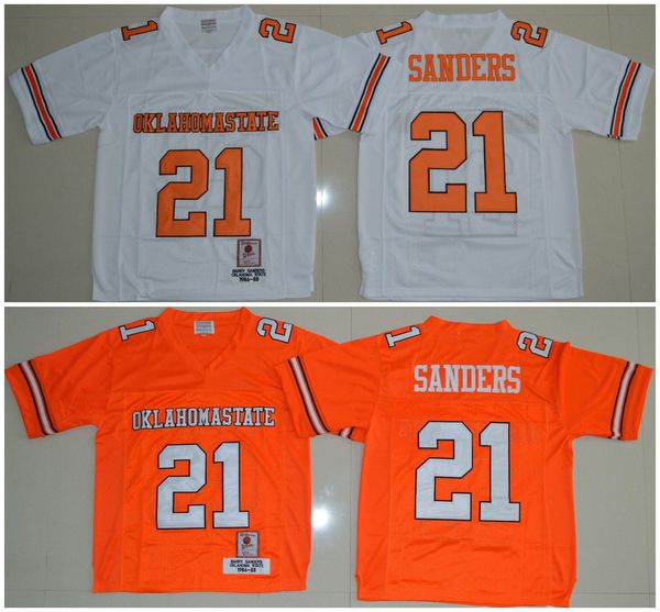 Barry Sanders Oklahoma State Cowboys Jersey 21 Barry Sanders Jersey White Orange Ncaa College Football Jerseys