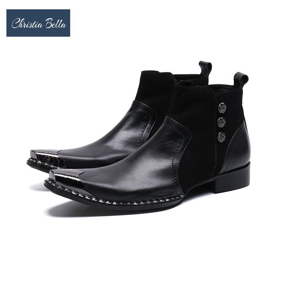 christia bella solid men shoes genuine leather boots new fashion patchwork metal pointed toe boots large size zipper short, Black
christia bella solid men shoes genuine leather boots new fashion patchwork metal pointed toe boots large size zipper short, Black