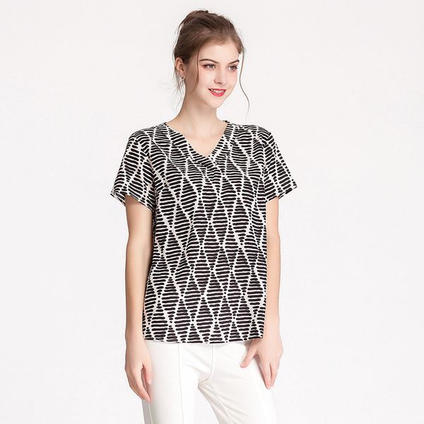 women's t-shirt 95% silk short sleeve v-neck large elastic crepe de chine bottoming shirt wide pine top, White
women's t-shirt 95% silk short sleeve v-neck large elastic crepe de chine bottoming shirt wide pine top, White