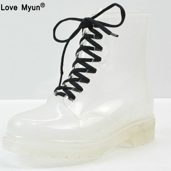 women rain boots mature lady lace up waterproof lady shoes transparent candy color ankle outdoor girl's shoes, Black
women rain boots mature lady lace up waterproof lady shoes transparent candy color ankle outdoor girl's shoes, Black