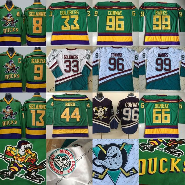 Mighty Ducks Jerseys Anaheim Movie Jersey 8 Teemu Selanne 33 Greg Goldberg 66 Gordon Bombay 96 Charlie Conway 99 Adam Banks Hockey Jerseys