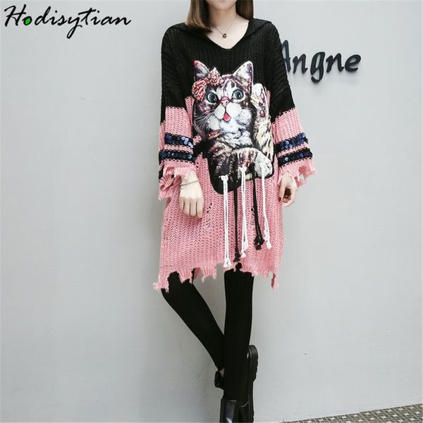 hodisytian ins fashion women knitted hooded sweater dress hole cartoon cat casual loose chic tunic female sueter mujer plus size, White;black
hodisytian ins fashion women knitted hooded sweater dress hole cartoon cat casual loose chic tunic female sueter mujer plus size, White;black