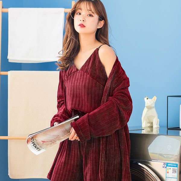 new three-piece sleepwear girls pajamas comfortable and soft pijamas women striped v-neck pyjamas snow velvet home suit, Blue;gray
new three-piece sleepwear girls pajamas comfortable and soft pijamas women striped v-neck pyjamas snow velvet home suit, Blue;gray