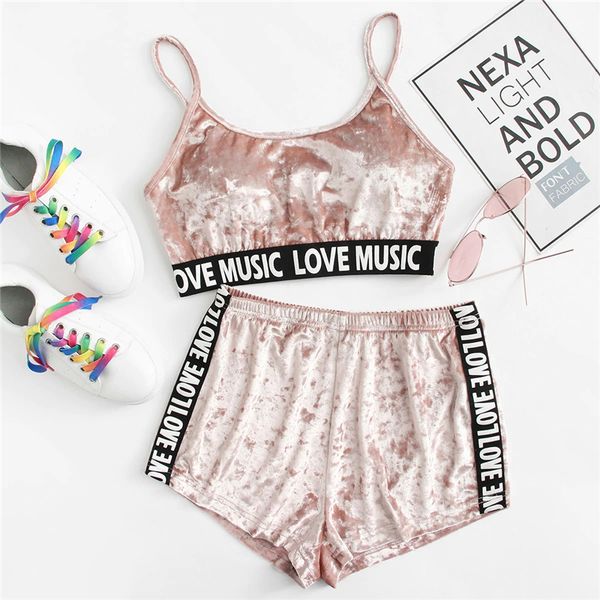 pink letter printing sling velvet pajamas set 2019 summer casual home service sleeveless pajamas women's gold velvet two-piece, Black;red
pink letter printing sling velvet pajamas set 2019 summer casual home service sleeveless pajamas women's gold velvet two-piece, Black;red