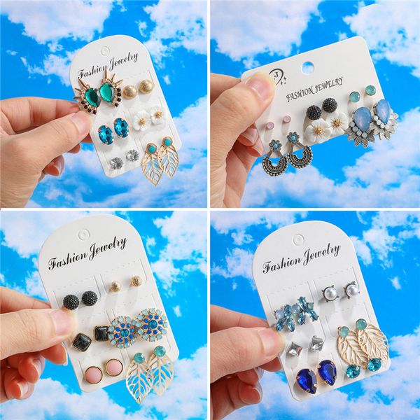 6set/pair crystal flower oil stud earrings geometric gold color hollow leaf alloy stud earrings for women party gift jewelry, Golden;silver
6set/pair crystal flower oil stud earrings geometric gold color hollow leaf alloy stud earrings for women party gift jewelry, Golden;silver