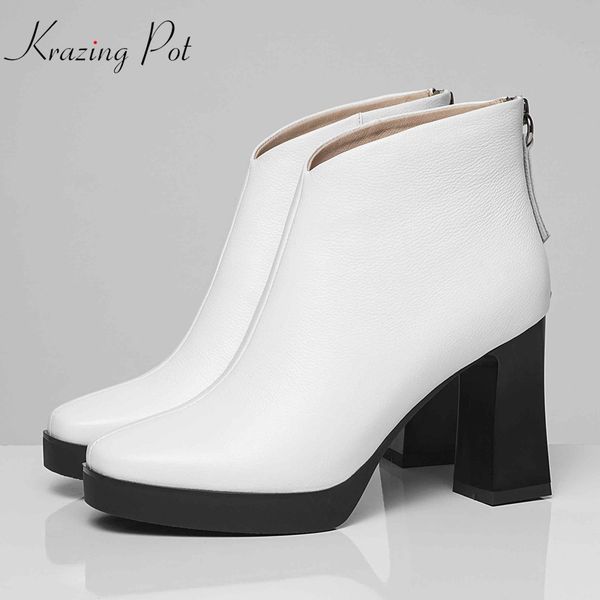 krazing pot new full grain leather high heels elegant korean girl dress waterproof european designer pointed toe ankle boots l62, Black
krazing pot new full grain leather high heels elegant korean girl dress waterproof european designer pointed toe ankle boots l62, Black