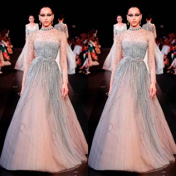 georges hobeika 2019 beading prom dresses luxury high neck long sleeve sequined evening gowns tulle a line formal party dress with sash, Black
georges hobeika 2019 beading prom dresses luxury high neck long sleeve sequined evening gowns tulle a line formal party dress with sash, Black