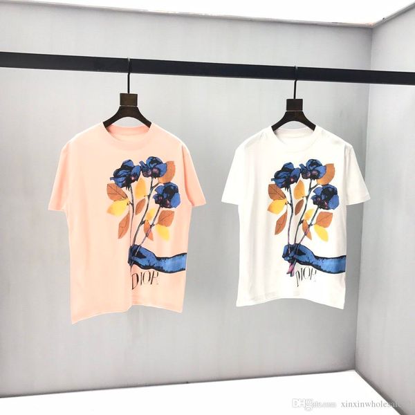 ins europe france spring and summer 2020 soft breathable fashion exquisite flower print men's wild street t-shirt, White;black