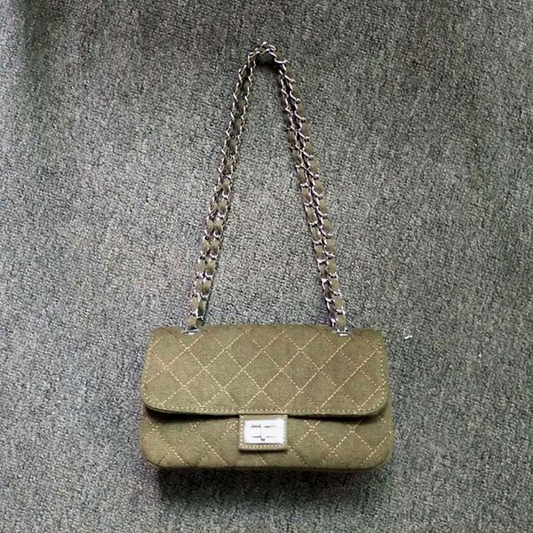green canvas bag diamond bag iron chain cross - shoulder