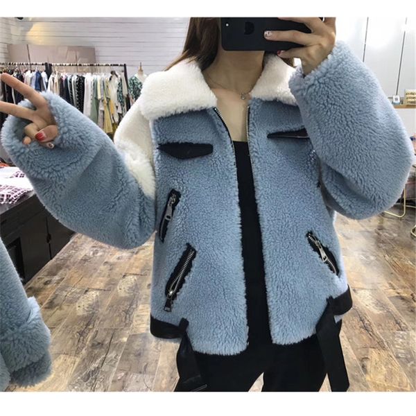 2019 winter new women fur coat sheep shearing coat female short section motorcycle jacket fashion casual warm lamb fur w061, Black;brown
