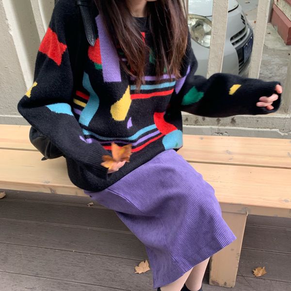 fashion contrast color geometric sweater women 2019 autumn winter long sleeve warm knitted pullover female jumper f524, White;black
fashion contrast color geometric sweater women 2019 autumn winter long sleeve warm knitted pullover female jumper f524, White;black