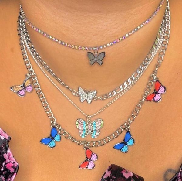 stainless steel butterfly pendant necklace for women punk igirl necklace metal butterfly choker collar, Silver 
stainless steel butterfly pendant necklace for women punk igirl necklace metal butterfly choker collar, Silver