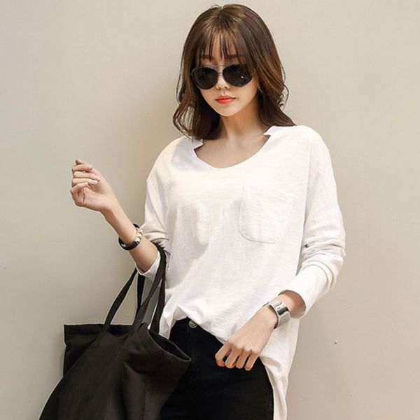 women's solid v-neck blouse casual loose cotton blouse pocket long sleeve shirts ladies backless shirts, White
women's solid v-neck blouse casual loose cotton blouse pocket long sleeve shirts ladies backless shirts, White