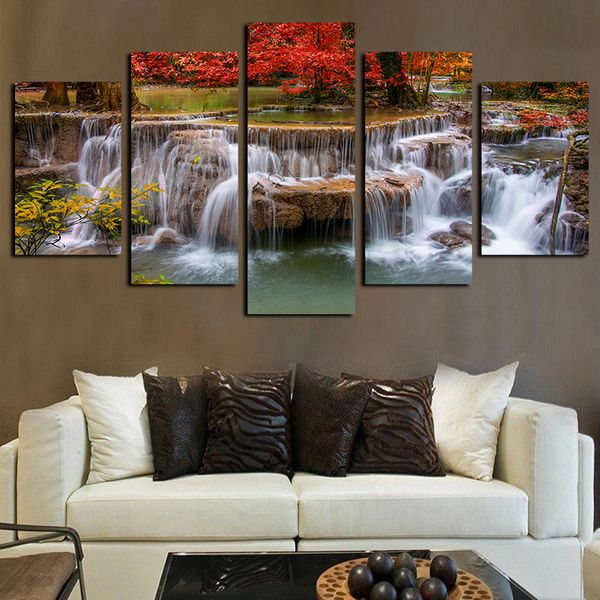 5 panels canvas wall art red maple tree lake waterfall landscape poster print on canvas oil painting pictures for living room bedroom decor
5 panels canvas wall art red maple tree lake waterfall landscape poster print on canvas oil painting pictures for living room bedroom decor