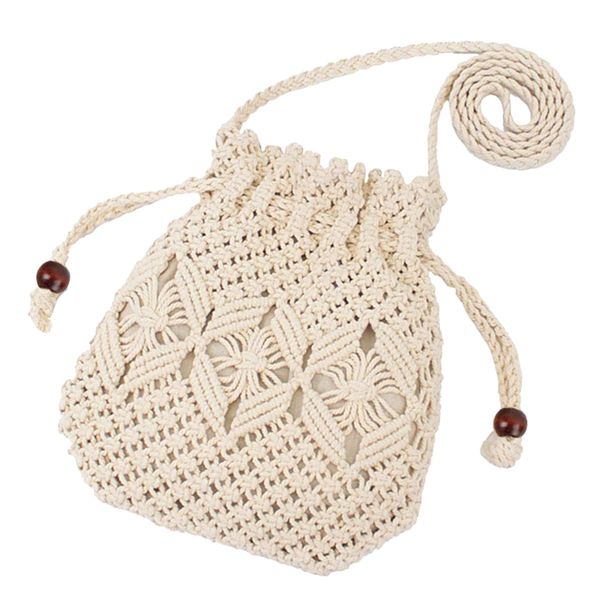 женщины bucket сплетенный мешок соломы плечо сумка drawstring hobo бич дорожная сумка, crossbody lady мешочки white