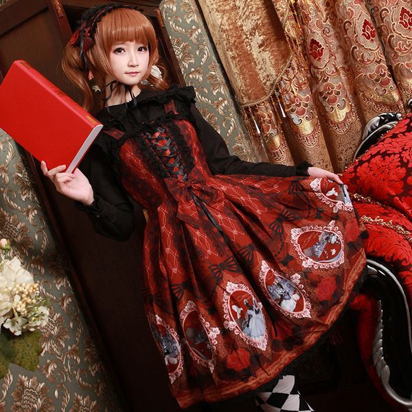 japanese sweet lolita dress retro lace bowknot cute printing victorian dress kawaii girl gothic loli cos gothic lolita jsk, Black;red
japanese sweet lolita dress retro lace bowknot cute printing victorian dress kawaii girl gothic loli cos gothic lolita jsk, Black;red