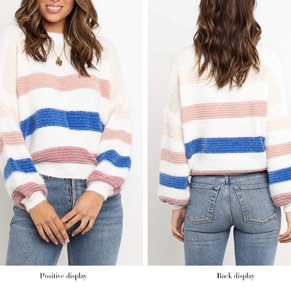 womens winter long puff sleeves knit sweater thicken plush warm pullover contrast color stripes patchwork loose jumper 831a, White;black
womens winter long puff sleeves knit sweater thicken plush warm pullover contrast color stripes patchwork loose jumper 831a, White;black