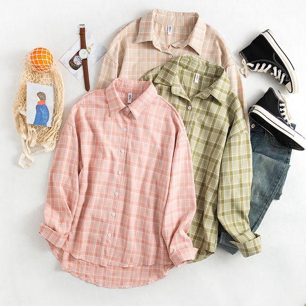 candy color plaid shirt women long sleeve blouse kawaii girl spring chemise femme chemisier blusa mujer camisa, White
candy color plaid shirt women long sleeve blouse kawaii girl spring chemise femme chemisier blusa mujer camisa, White
