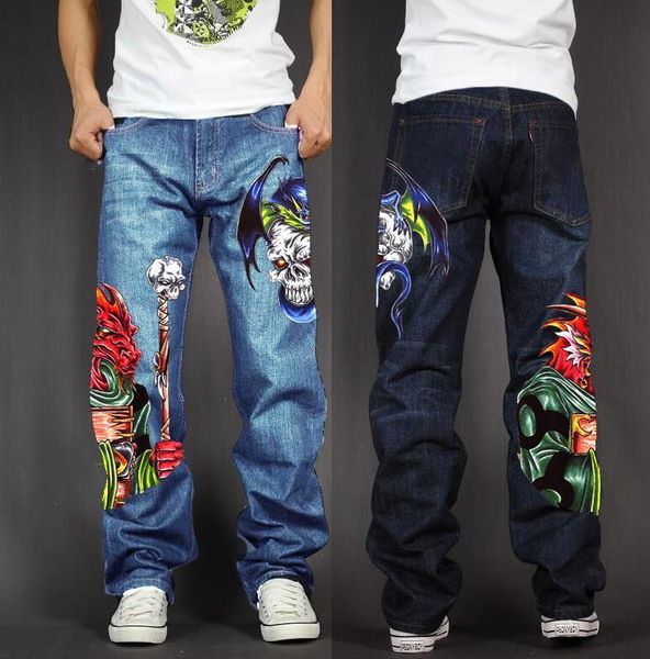 men's long pants baggy loose fit jeans rap hip hop skate denim print trousers straight stretch casual trousers skull drgon, Blue
men's long pants baggy loose fit jeans rap hip hop skate denim print trousers straight stretch casual trousers skull drgon, Blue