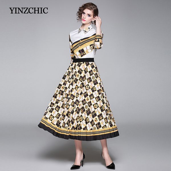 vintage printed woman spring suit single breasted blouse + pleated skirt set for woman elegant party set suits, White
vintage printed woman spring suit single breasted blouse + pleated skirt set for woman elegant party set suits, White