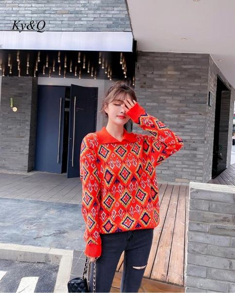 2019 winter women christmas long sleeve lapel jacquard embroidery orange loose knit sweet pullovers brand sweaters, White;black
2019 winter women christmas long sleeve lapel jacquard embroidery orange loose knit sweet pullovers brand sweaters, White;black