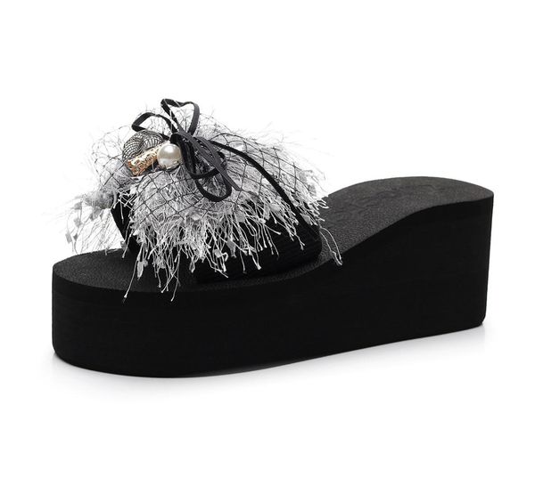 hersevll 7cm heel women's slippers new female summer wear high heel thick bottom wedges beach shoes seaside slippers, Black
hersevll 7cm heel women's slippers new female summer wear high heel thick bottom wedges beach shoes seaside slippers, Black