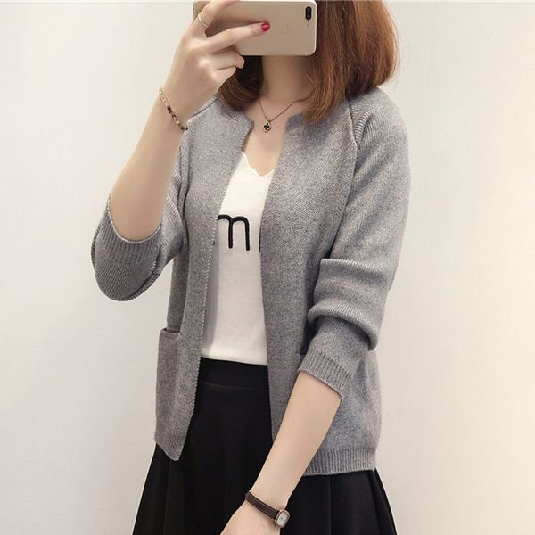 2018 women's autumn new sweater short knit cardigan coat sweater solid color long-sleeved cardigan coat lq158, White;black
2018 women's autumn new sweater short knit cardigan coat sweater solid color long-sleeved cardigan coat lq158, White;black