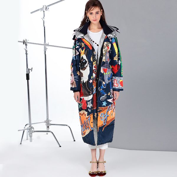 2019 winter new style brand printed cartoon doraemon hooded loose-fit long down jacket coat, Black;white
2019 winter new style brand printed cartoon doraemon hooded loose-fit long down jacket coat, Black;white