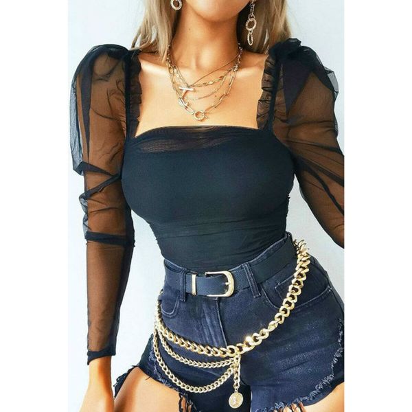 fashion women mesh patchwork puff long sleeve ruched solid blouse ladies bodycon square collar summer blouse, White
fashion women mesh patchwork puff long sleeve ruched solid blouse ladies bodycon square collar summer blouse, White