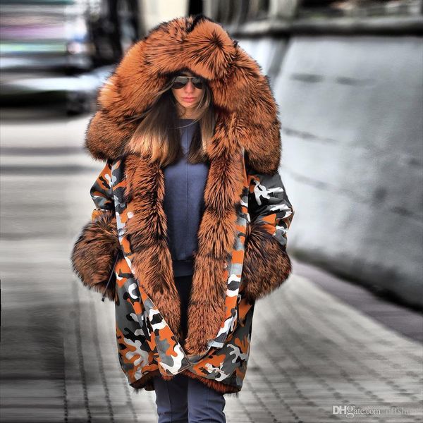 winter new women designer down parks thick fur design long camouflage warm down coats, Black
winter new women designer down parks thick fur design long camouflage warm down coats, Black