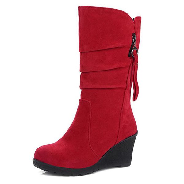Mid-Calf Boots Pleated Wedge Flock Women Booties Side Zip Autumn Winter Shoes Women
Mid-Calf Boots Pleated Wedge Flock Women Booties Side Zip Autumn Winter Shoes Women