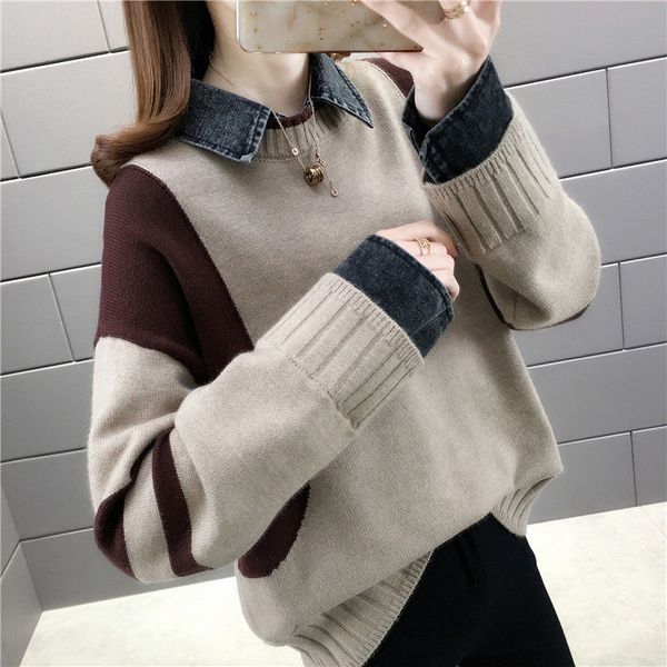 fake two-piece women's shirt spring new sweater loose outer wear shirt collar western style bottoming women spring and autumn, White;black
fake two-piece women's shirt spring new sweater loose outer wear shirt collar western style bottoming women spring and autumn, White;black