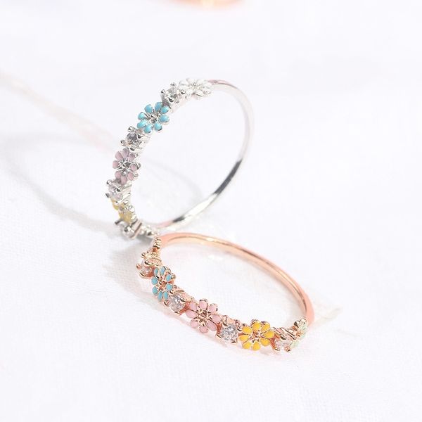 five-color daisy flowers ring zircon rings for girls jewelry gift, Golden;silver 
five-color daisy flowers ring zircon rings for girls jewelry gift, Golden;silver