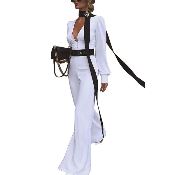 deep v-neck long sleeve women jumpsuit tunic wide leg flare pants elegant overalls yellow white red combinaison femme, Black;white
deep v-neck long sleeve women jumpsuit tunic wide leg flare pants elegant overalls yellow white red combinaison femme, Black;white
