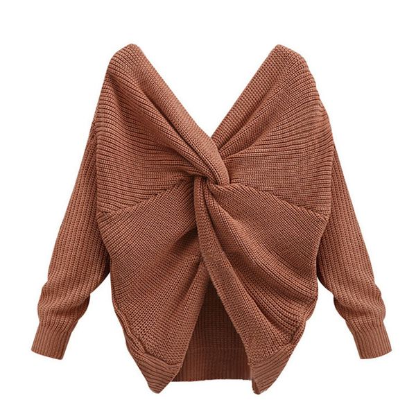 fashion solid color women v neck back twisted sweater long sleeve knitted sweaters pullovers, White;black
fashion solid color women v neck back twisted sweater long sleeve knitted sweaters pullovers, White;black