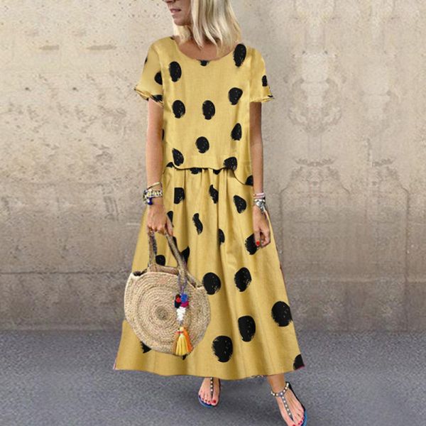 2019 sukienki party llong dress women vintage casual loose polka dot print o-neck short sleeve plus size maxi dress vestidos 18, Black;gray
2019 sukienki party llong dress women vintage casual loose polka dot print o-neck short sleeve plus size maxi dress vestidos 18, Black;gray