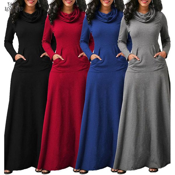 plus size long sleeves women maxi dress solid color turtleneck front pockets long vestidos 7 colors 5xl casual dresses, Black;gray
plus size long sleeves women maxi dress solid color turtleneck front pockets long vestidos 7 colors 5xl casual dresses, Black;gray
