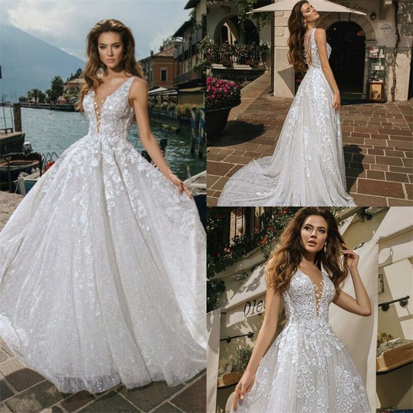 flower mistrelli wedding dress v-neck appliqued lace sequins beading bridal dress sweep train custom made boho vestidos de novia, White
flower mistrelli wedding dress v-neck appliqued lace sequins beading bridal dress sweep train custom made boho vestidos de novia, White