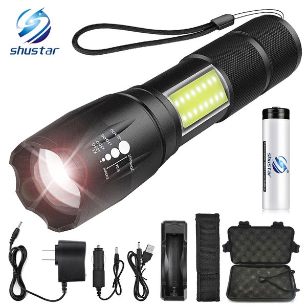 led flashlight side cob lamp design t6/l2 8000 lumens zoomable torch 4 light modes for 18650 battery + charger +gift
led flashlight side cob lamp design t6/l2 8000 lumens zoomable torch 4 light modes for 18650 battery + charger +gift