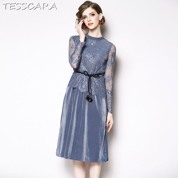 tesscara women spring luxury lace dress female elegant velvet robe femme vintage designer office party vestidos, Black;gray
tesscara women spring luxury lace dress female elegant velvet robe femme vintage designer office party vestidos, Black;gray