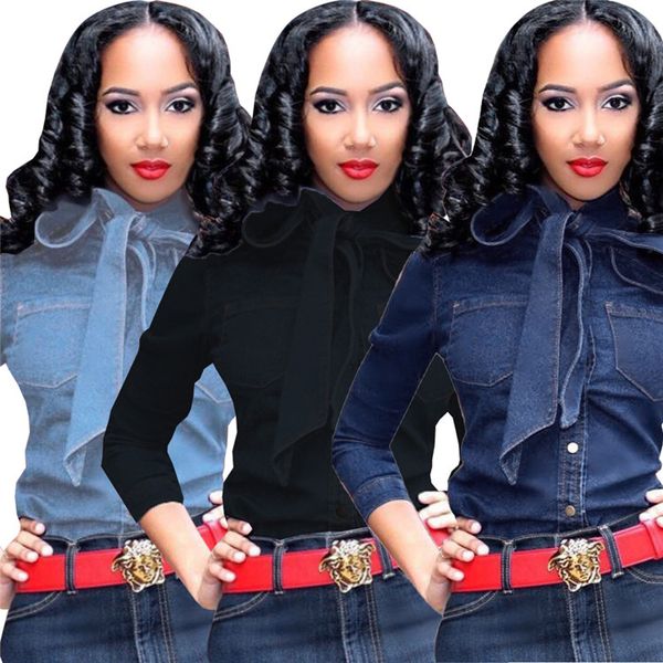 color commuter autumn polo shirts women ladies fashion long bow blouse sleeve denim solid sale custom women shirt xkalc, Black
color commuter autumn polo shirts women ladies fashion long bow blouse sleeve denim solid sale custom women shirt xkalc, Black