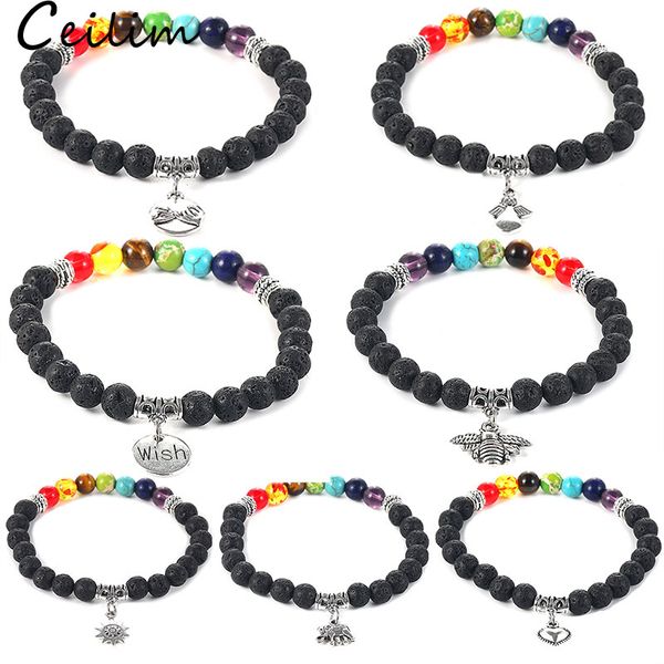 fashion 6mm 7 chakras lava stone beads bracelet bee heart love friendship elephant angel charms yaga bead bracelet for men women jewelry, Black
fashion 6mm 7 chakras lava stone beads bracelet bee heart love friendship elephant angel charms yaga bead bracelet for men women jewelry, Black