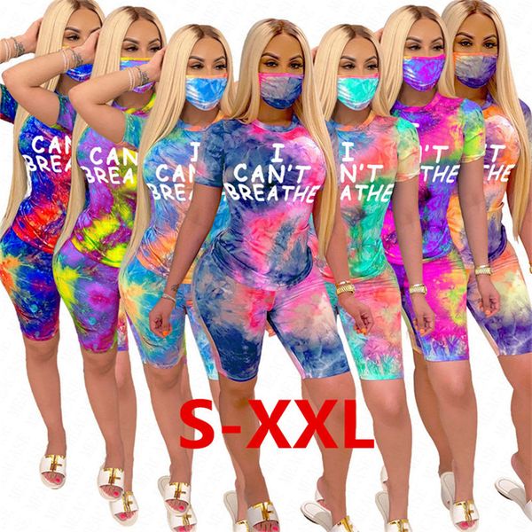 women tracksuit i can't breathe trendy letters short sleeves t shirt shorts face mask three piece suit tie-dye gradient sports suit d62, White
women tracksuit i can't breathe trendy letters short sleeves t shirt shorts face mask three piece suit tie-dye gradient sports suit d62, White