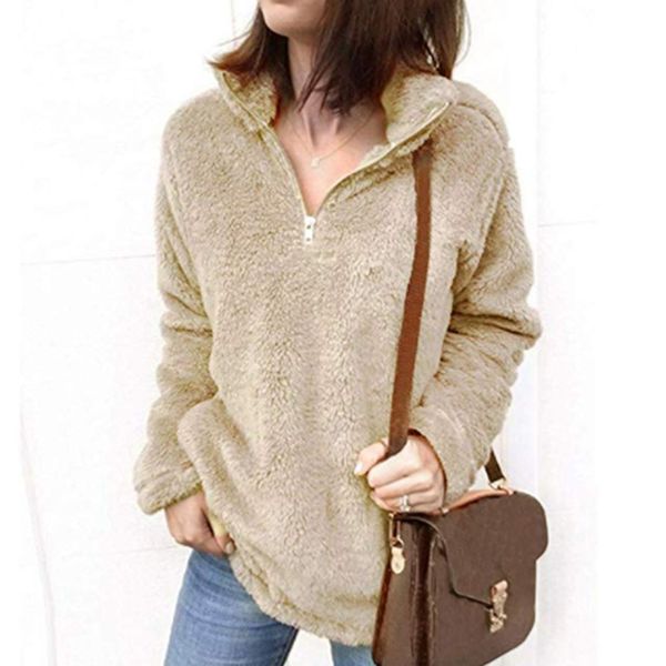 женщины повседневная двойная пушистая толстовка пуловер на молнии толстовки, Black 
женщины повседневная двойная пушистая толстовка пуловер на молнии толстовки, Black