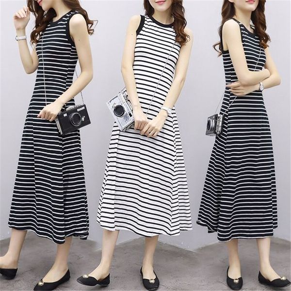 stripe dress women's summer retro simple sleeveless vest skirt a-line long skirt, Black;gray
stripe dress women's summer retro simple sleeveless vest skirt a-line long skirt, Black;gray