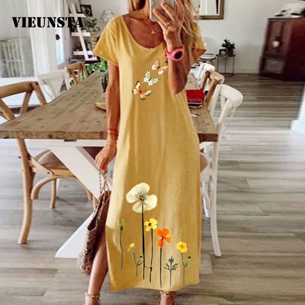 women vintage butterfly daisy print summer dress elegant o neck short sleeve party dress ladies fashion slit long dress vestidos, Black
women vintage butterfly daisy print summer dress elegant o neck short sleeve party dress ladies fashion slit long dress vestidos, Black