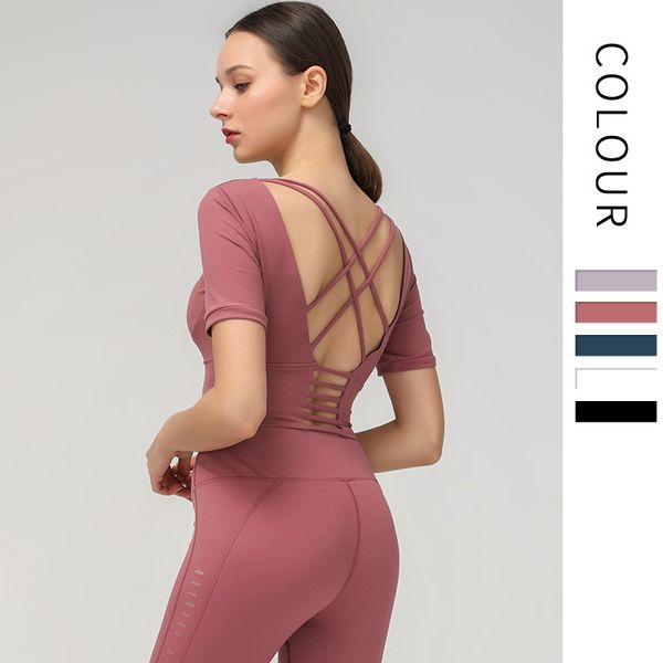 gym clothing arrival short-sleeved t-shirt women's yoga clothes with chest pads and beautiful backs cross design, White;black
gym clothing arrival short-sleeved t-shirt women's yoga clothes with chest pads and beautiful backs cross design, White;black