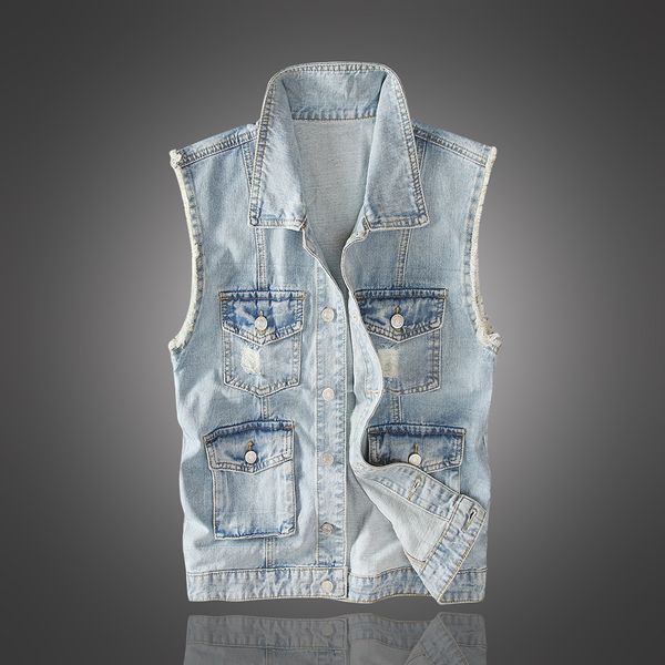 british style fashion men vest retro blue multi pockets overall ripped denim vests men streetwear sleeveless chaqueta hombre, Black;white
british style fashion men vest retro blue multi pockets overall ripped denim vests men streetwear sleeveless chaqueta hombre, Black;white