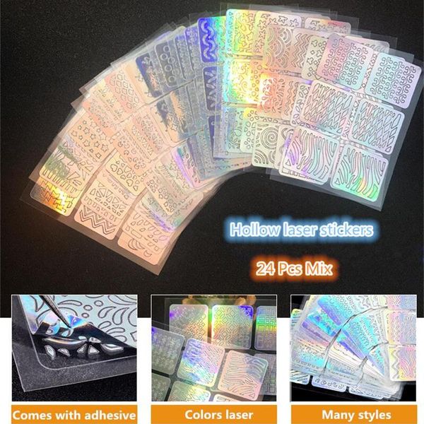 24 sheets/set diy nail art hollow 3d laser sticker stencil gel polish nail guide template silver decals, Black
24 sheets/set diy nail art hollow 3d laser sticker stencil gel polish nail guide template silver decals, Black